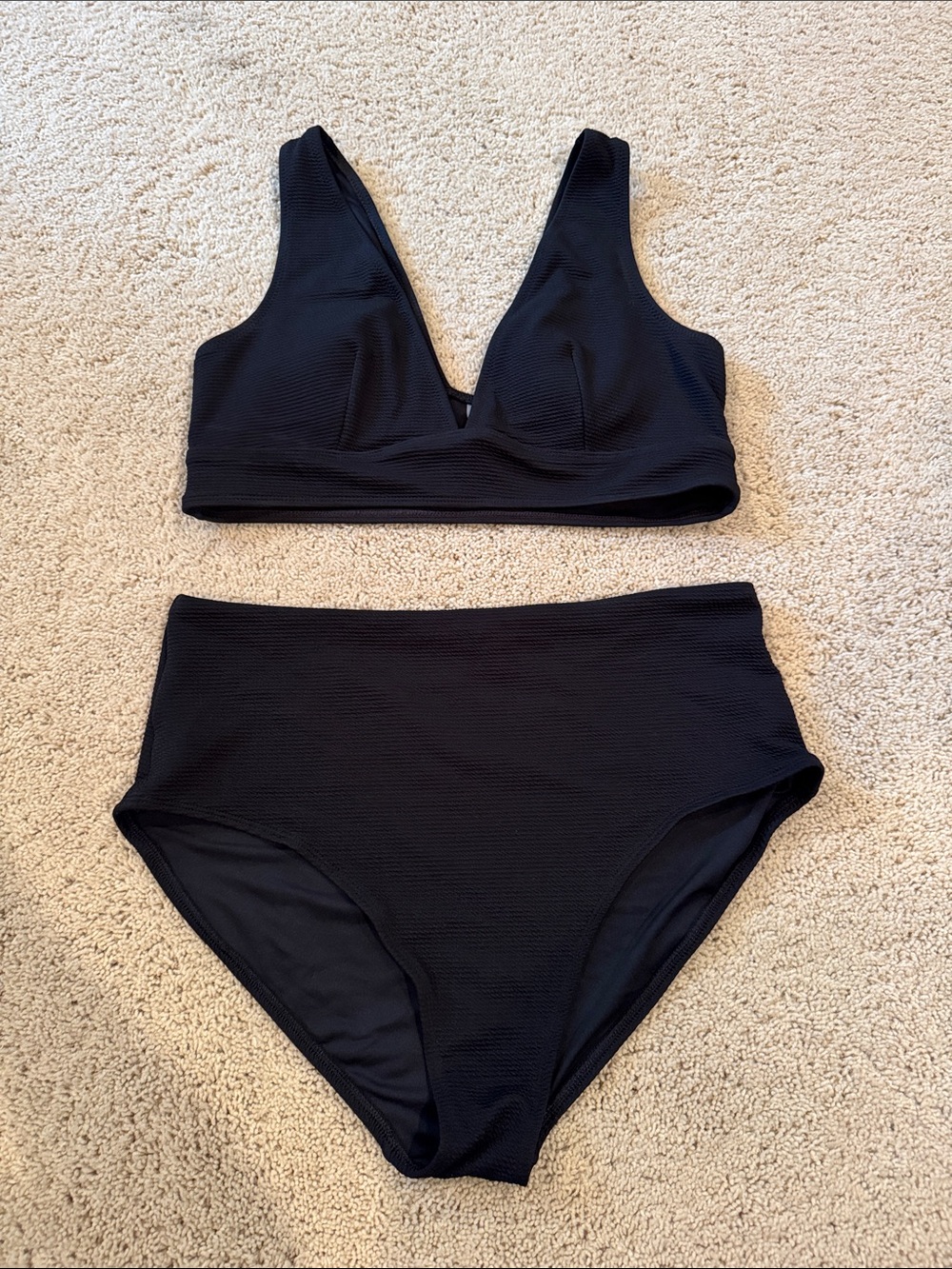 Black High-Waist Bikini Set - V-Neck Top